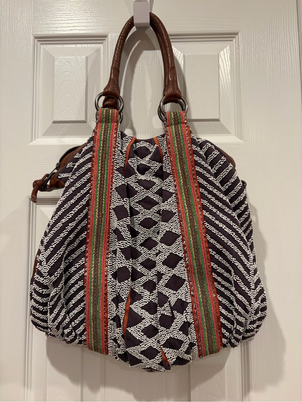 Anthropologie Lucky Penny Beaded Geometry Black & White Hobo Bag 👜